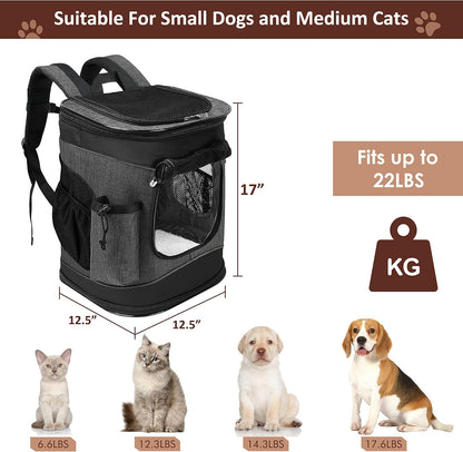 Two-Sided Entry Pet Backpack Travel Carrier for Cats & Small Dogs, Airline-Approved, Padded Back Support, Ideal for Hiking, Walking, Cycling & Outdoor Adventures