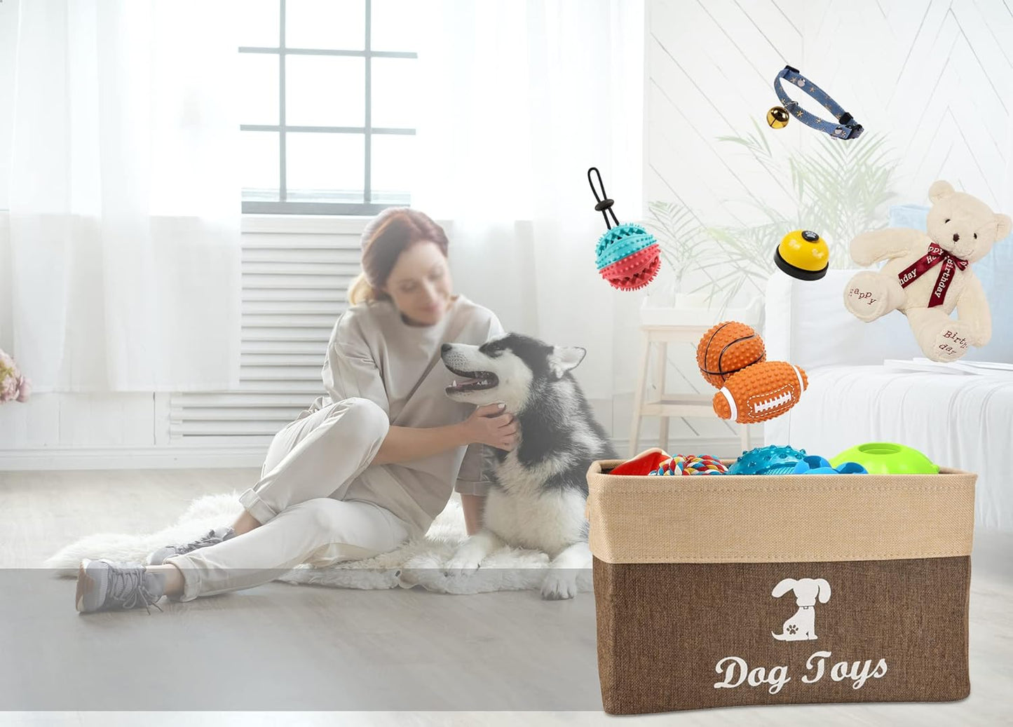 Linen Storage Basket Bin Chest Organizer - Perfect for Organizing Dog Toys Storage, Dog Shirts, Dog Coats, Dog Toys, Dog Clothing, Dog Dresses, Gift Baskets - Khaki