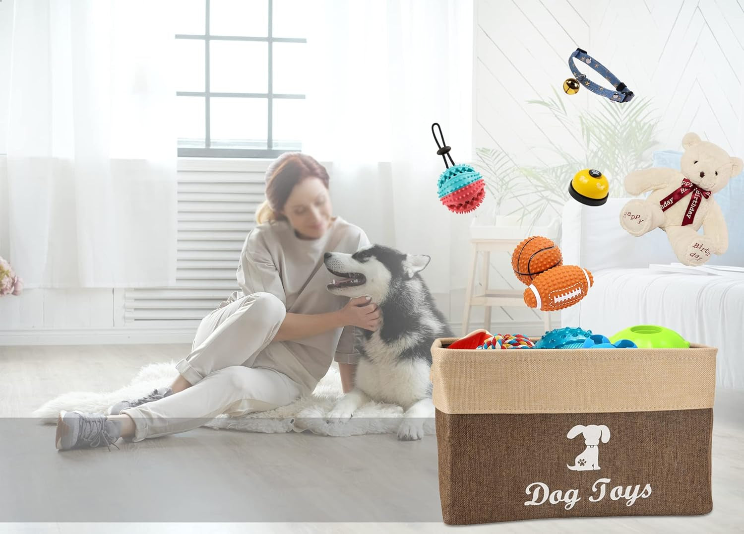 Linen Storage Basket Bin Chest Organizer - Perfect for Organizing Dog Toys Storage, Dog Shirts, Dog Coats, Dog Toys, Dog Clothing, Dog Dresses, Gift Baskets - Khaki