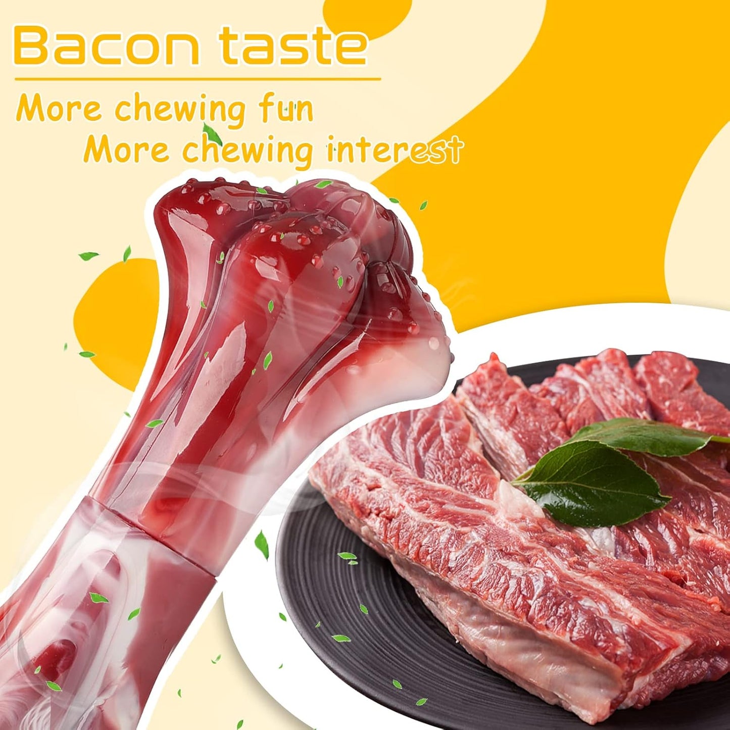 Durable Dog Toys, Indestructible Dog Chew Toys for Aggressive Chewers, Tough Nylon Dental Dog Toys for Large Medium Breed, Real Bacon Flavor