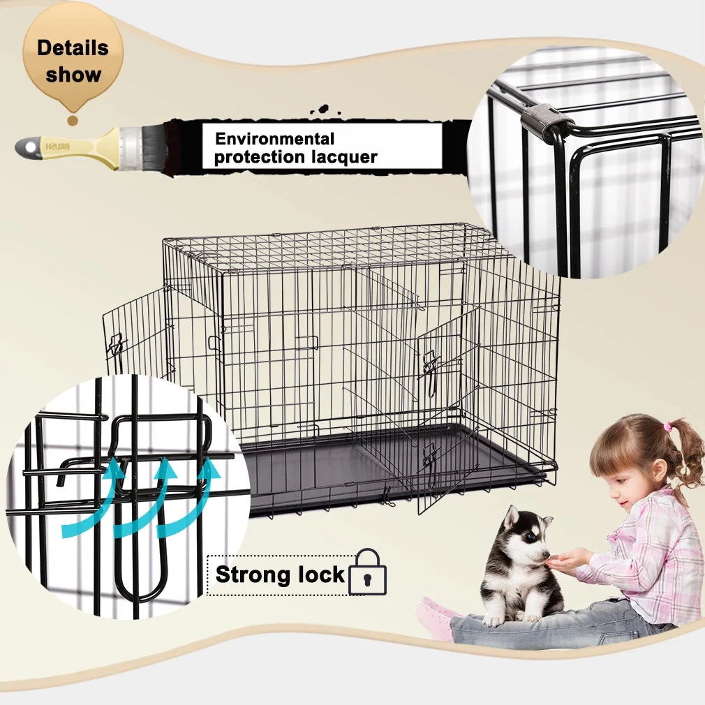 42" Folding Dog Cage Pet Kennel Crate with Divider, Metal