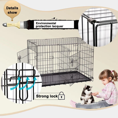 42" Folding Dog Cage Pet Kennel Crate with Divider, Metal