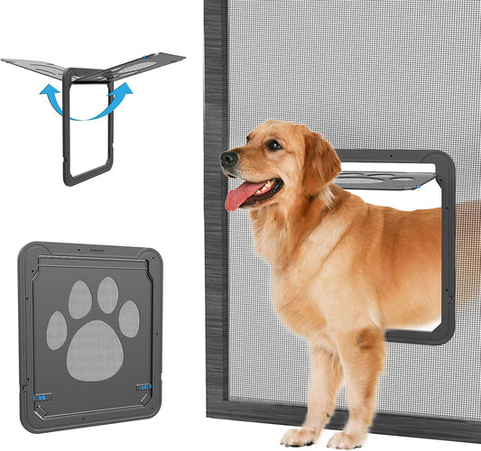 Dog Screen Door, Flap Opening 12 X 14 Inches, Dog Door for Screen Door, Magnetic Self-Closing Large Pet Door for Sliding Door, Screen Door with Doggie Door Built In, Lockable, Black