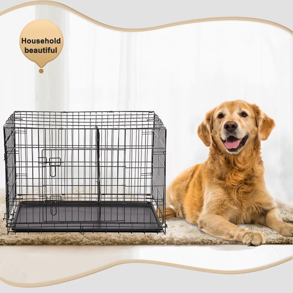 42" Folding Dog Cage Pet Kennel Crate with Divider, Metal