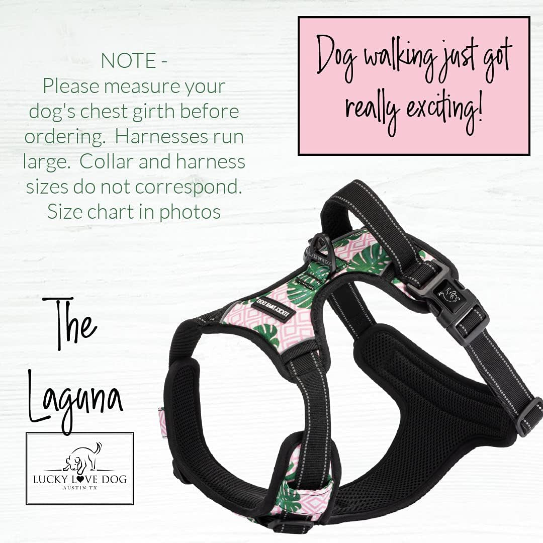 No Pull Dog Harness, Adjustable and Easy to Walk, Cute Patterned Harness for Small Medium Large Male & Female Dogs - Laguna, Large