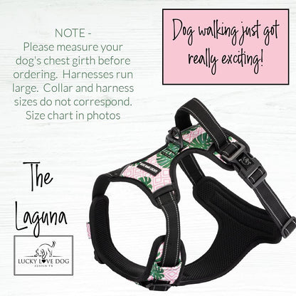 No Pull Dog Harness, Adjustable and Easy to Walk, Cute Patterned Harness for Small Medium Large Male & Female Dogs - Laguna, Large