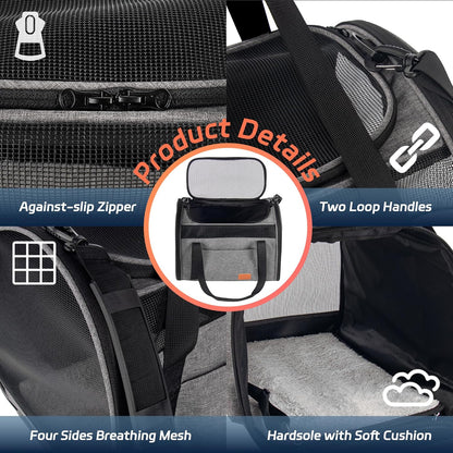 Cat Carrier for Large Cats 20 Lbs, Soft Sided Breathable Mesh Cat Travel Carrier, Large Cat Carrier Airline Approved, Washable Pet Carrier for Cats Small Dogs Puppies, Foldable Cat Carrier, Gray