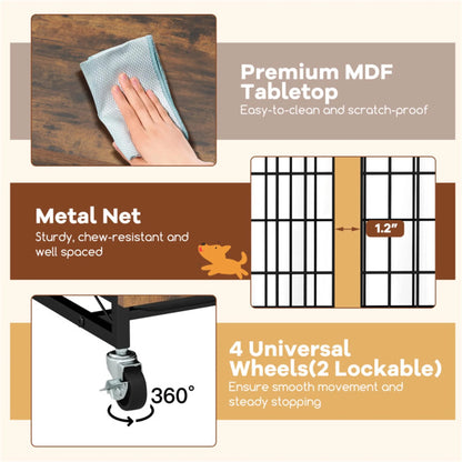 35" Dog Crate Rustic Style Furniture Dog Cage Crate with Double Doors and Lift Top Heavy-Duty Kennel, Brown