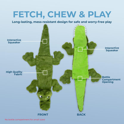 2-In-1 Stuffless Squeaky Dog Toys with Soft, Durable Fabric for Small, Medium, and Large Pets, No Stuffing for Indoor Play, Holds a Plastic Bottle - 1Wild Duck, Alligator, Medium